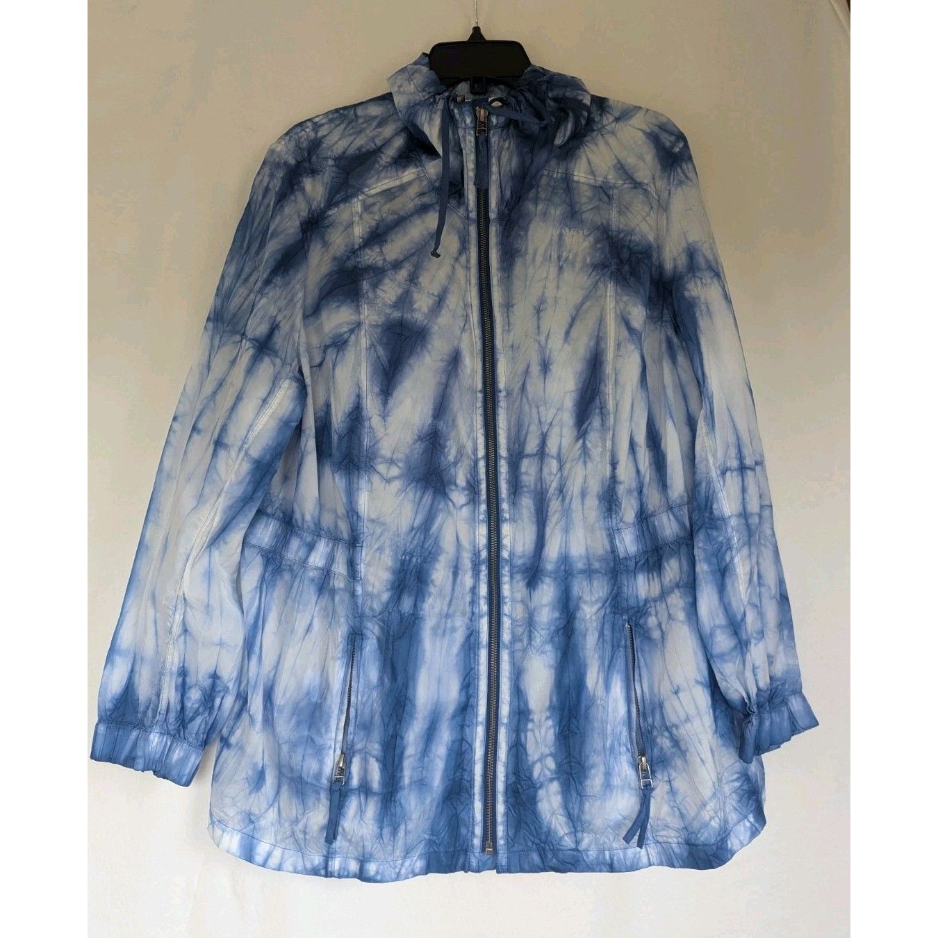 Cj Banks Women’s 1x 16/18w Blue White Tie Dye Hooded Jacket Nwt Full Zip — image 2 of 8
